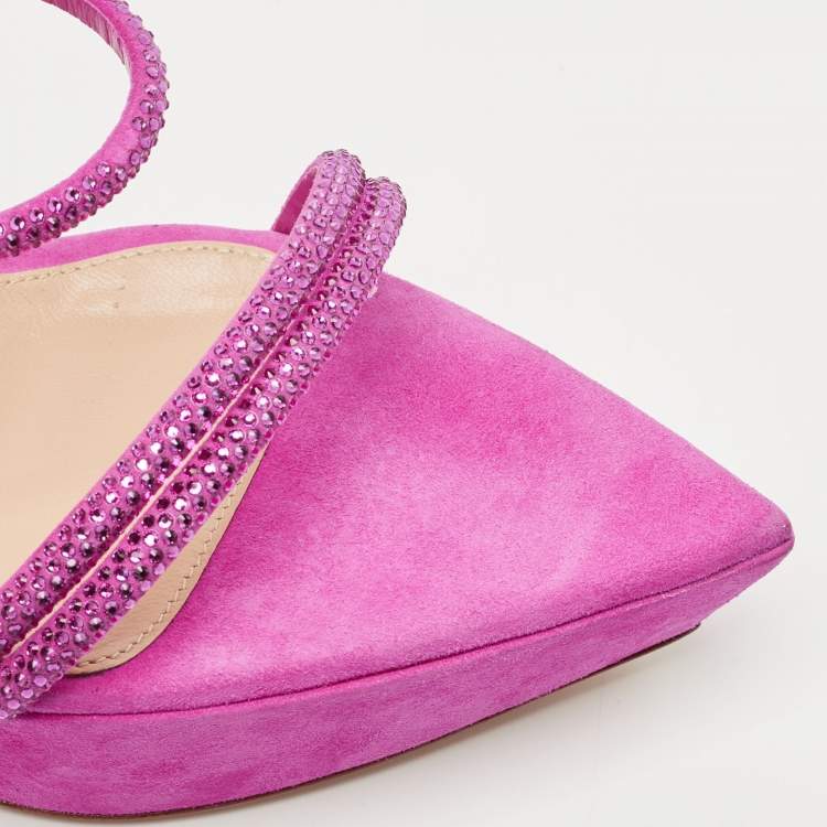 Pre Owned Gianvito Rossi Fuchsia Suede Crystal Embellished Cannes Platform Sandals Size 39