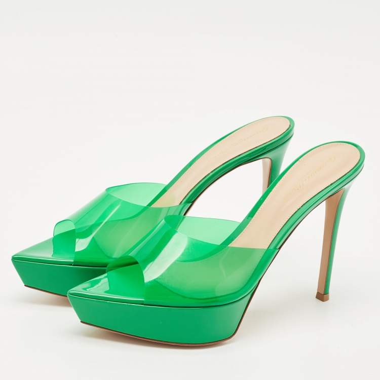 Pre Owned Gianvito Rossi Green PVC Betty Platform Mules Size 41