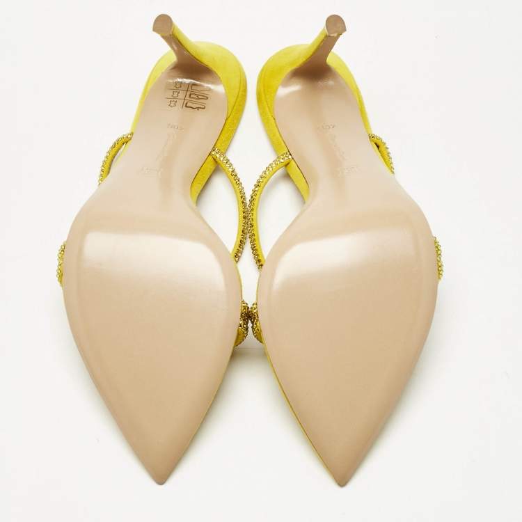 Pre Owned Gianvito Rossi Yellow Suede Crystal Embellished Cannes Sandals Size 40.5