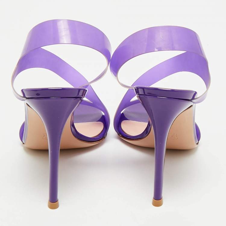 Pre Owned Gianvito Rossi Purple PVC Metropolis Ankle Strap Sandals Size 38