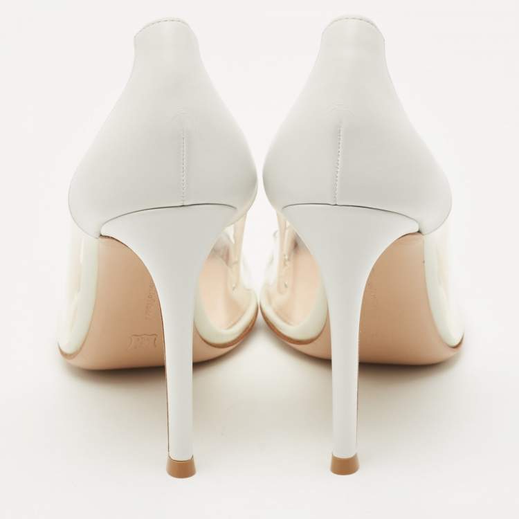 Pre Owned Gianvito Rossi White Leather and PVC Plexi Pumps Size 35