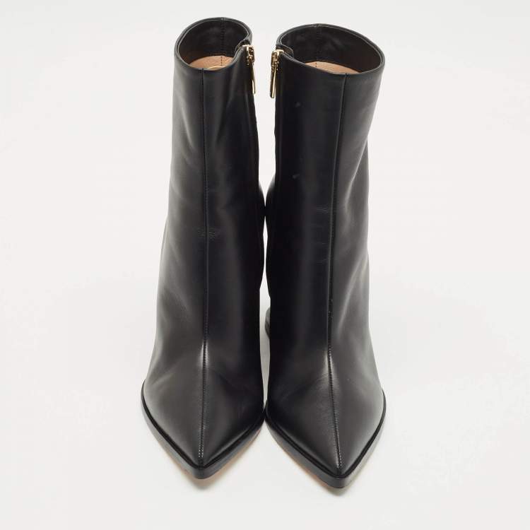 Pre Owned Gianvito Rossi Black Leather Hamnes Ankle Boots Size 38.5
