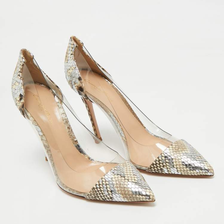 Pre Owned Gianvito Rossi Beige/Transparent  PVC and Python Leather Plexi Pumps Size 41.5