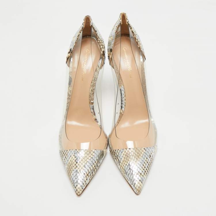Pre Owned Gianvito Rossi Beige/Transparent  PVC and Python Leather Plexi Pumps Size 41.5