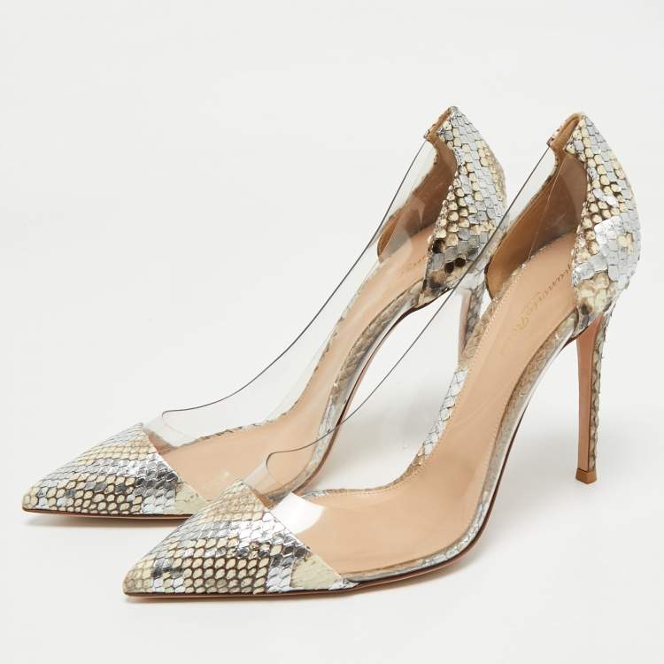Pre Owned Gianvito Rossi Beige/Transparent  PVC and Python Leather Plexi Pumps Size 41.5