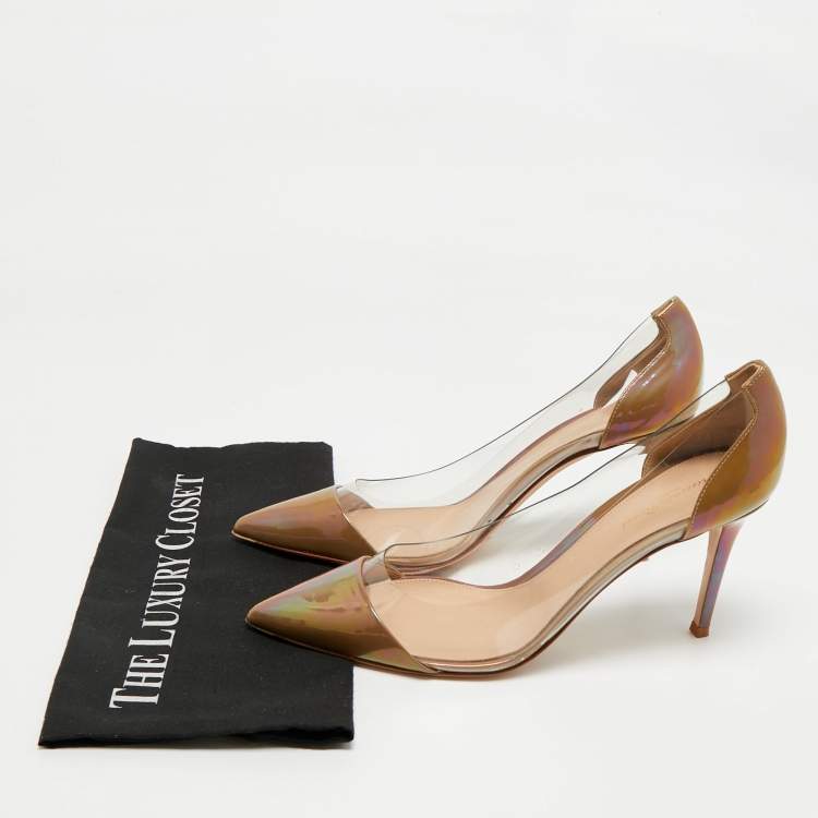Pre Owned Gianvito Rossi Brown/Transparent Patent Leather and PVC Plexi Pumps Size 41