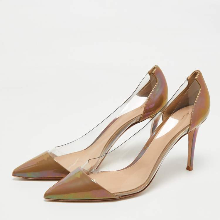 Pre Owned Gianvito Rossi Brown/Transparent Patent Leather and PVC Plexi Pumps Size 41