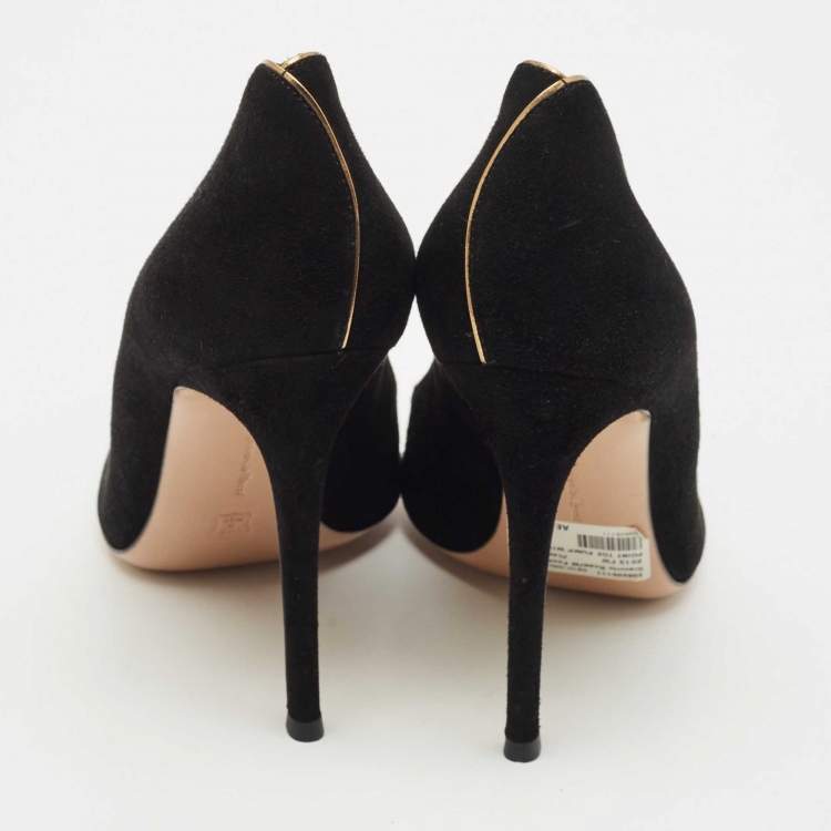 Pre Owned Gianvito Rossi Black/Gold Leather and Suede Pointed Toe Pumps Size 40.5
