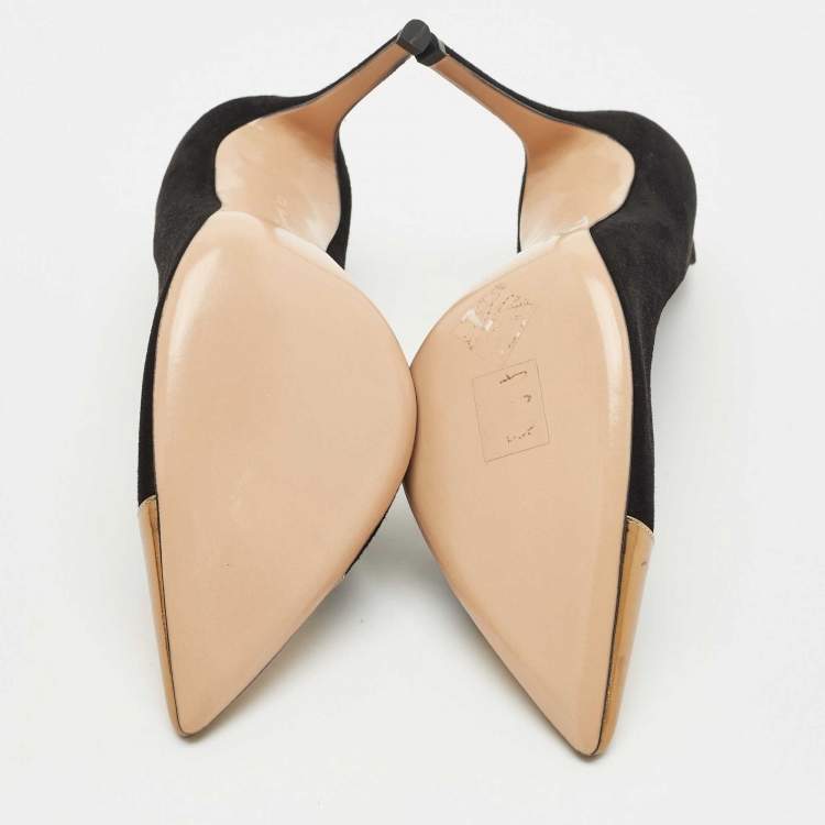 Pre Owned Gianvito Rossi Black/Gold Leather and Suede Pointed Toe Pumps Size 40.5