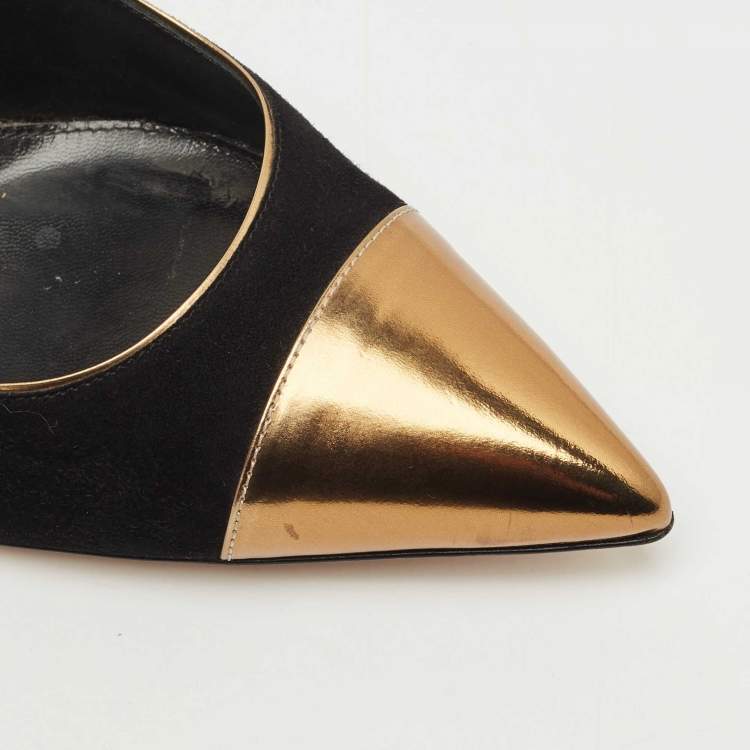 Pre Owned Gianvito Rossi Black/Gold Leather and Suede Pointed Toe Pumps Size 40.5