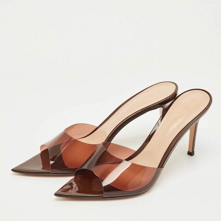 Pre Owned Gianvito Rossi Brown PVC Elle Slide Sandals Size 42