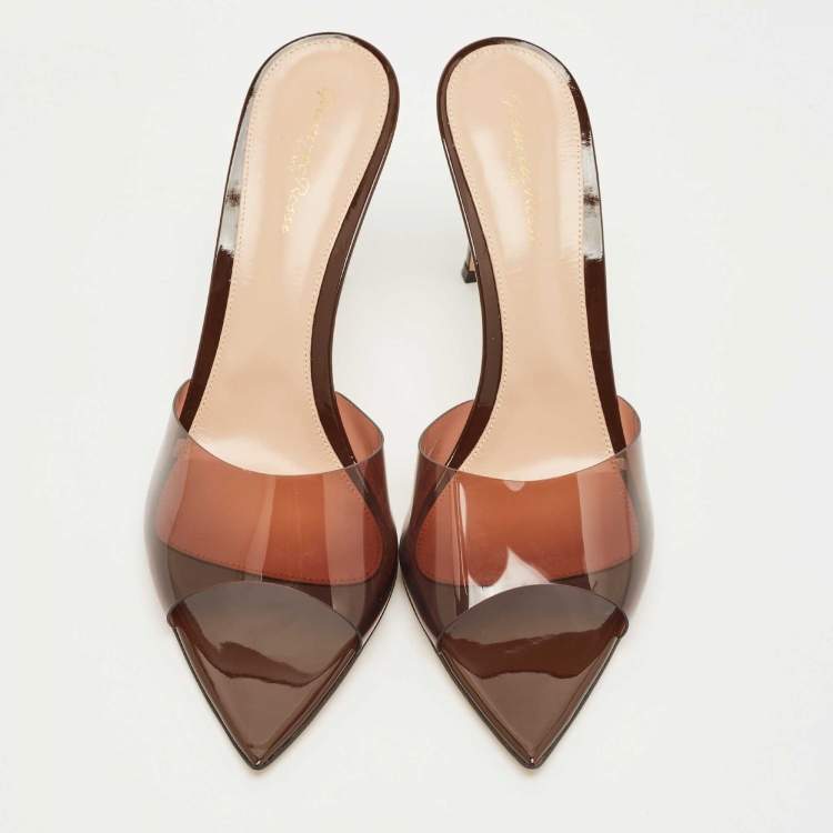 Pre Owned Gianvito Rossi Brown PVC Elle Slide Sandals Size 42