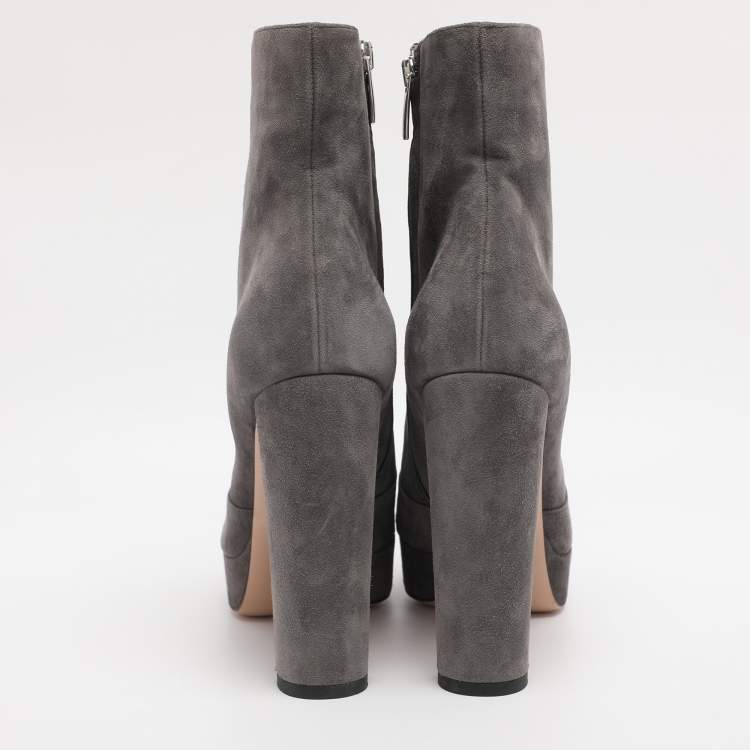 Pre Owned Gianvito Rossi Grey Suede Platform Mid Calf Boots Size 38.5
