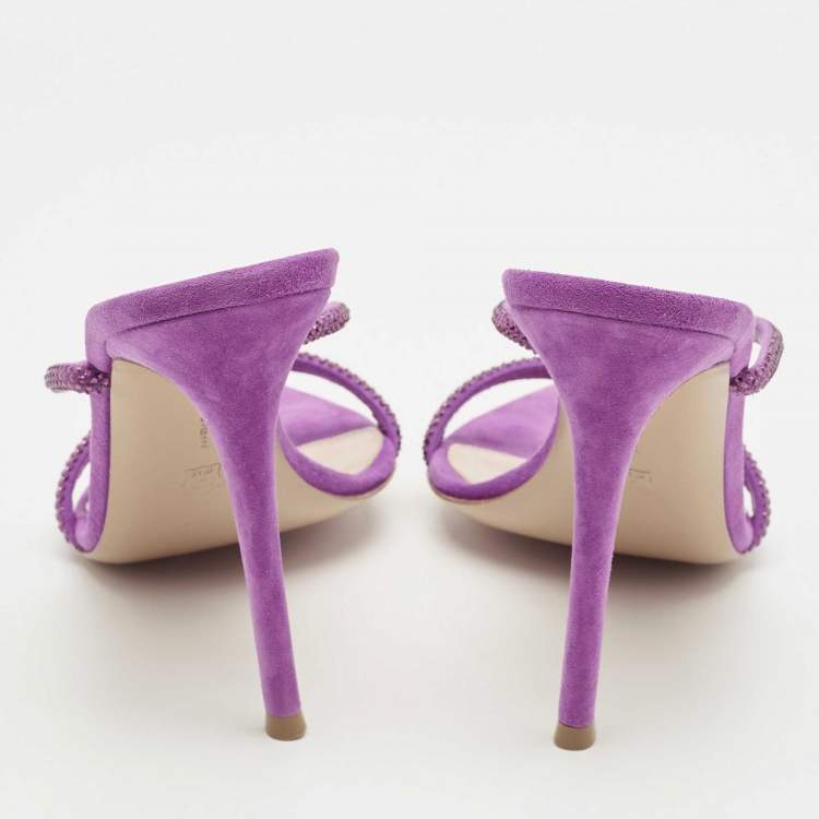 Pre Owned Gianvito Rossi Purple Suede Crystal Embellished Cannes Sandals Size 41