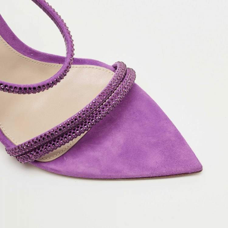Pre Owned Gianvito Rossi Purple Suede Crystal Embellished Cannes Sandals Size 41