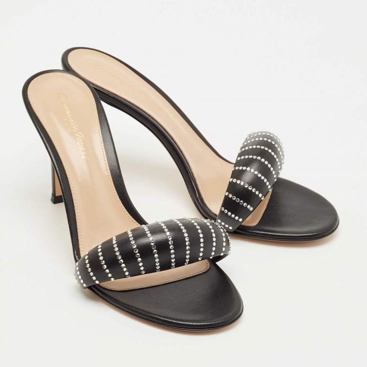 Pre Owned Gianvito Rossi Black Leather Crystal Embellished Bijoux Sandals Size 38