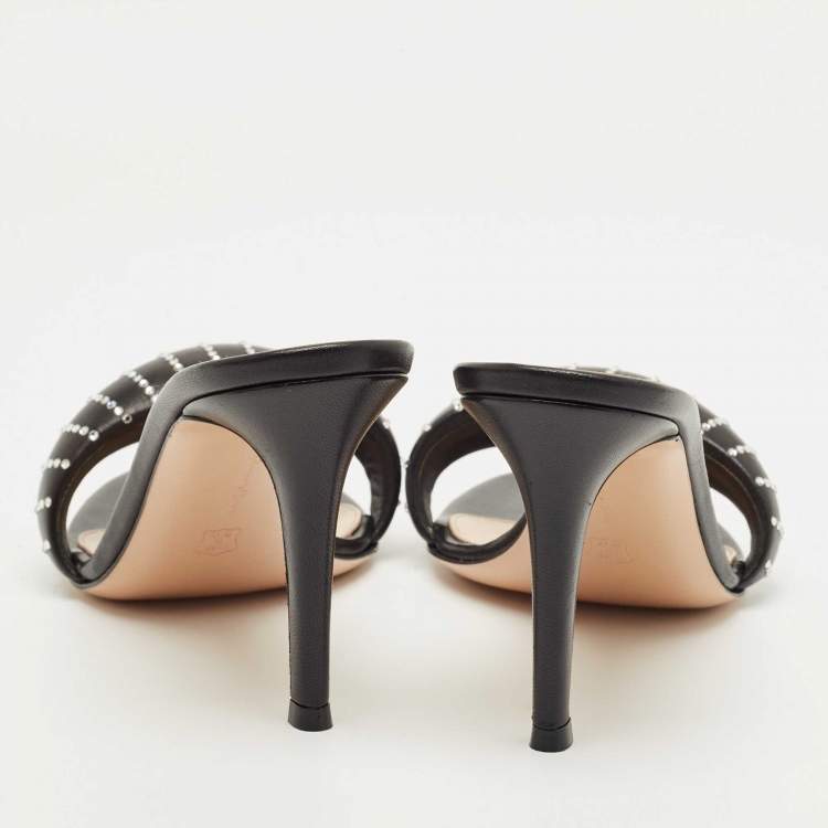 Pre Owned Gianvito Rossi Black Leather Crystal Embellished Bijoux Sandals Size 38