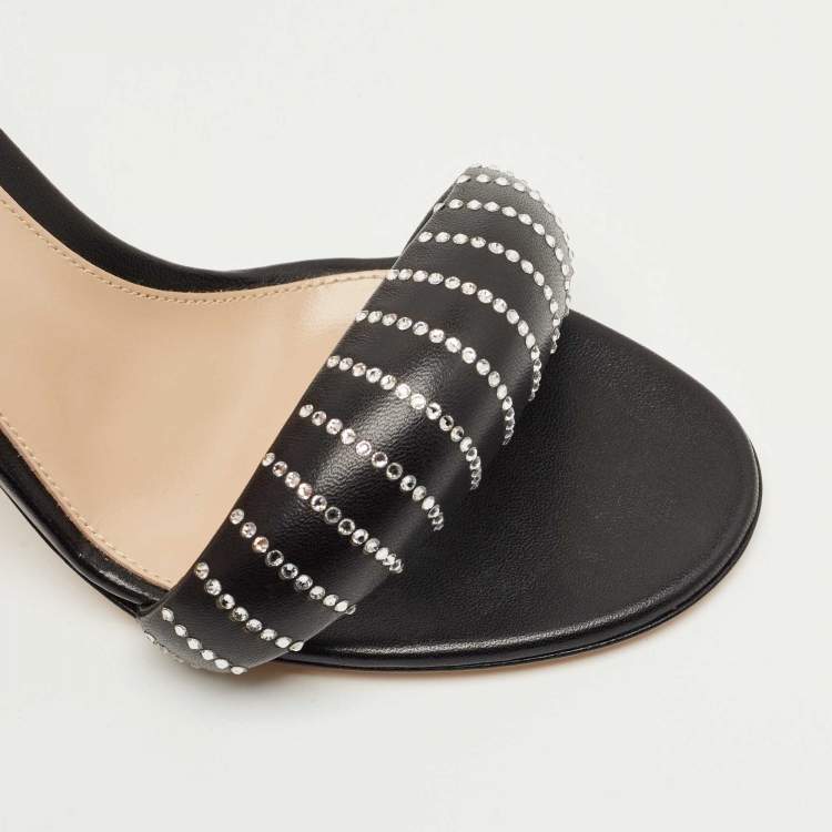 Pre Owned Gianvito Rossi Black Leather Crystal Embellished Bijoux Sandals Size 38