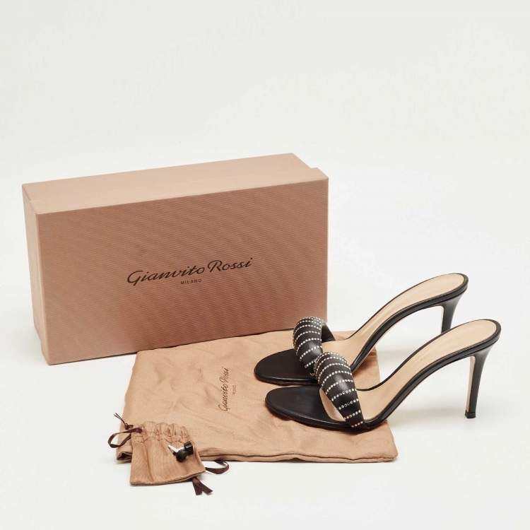 Pre Owned Gianvito Rossi Black Leather Crystal Embellished Bijoux Sandals Size 38