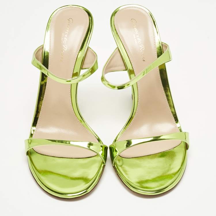 Pre Owned Gianvito Rossi Metallic Green Leather Aura Sandals Size 40