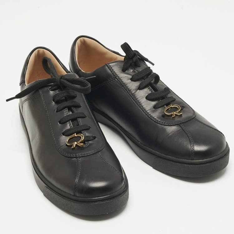 Pre Owned Gianvito Rossi Black Leather Ribbon Low Top Sneakers Size 37