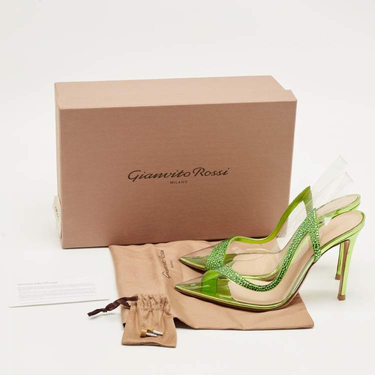 Pre Owned Gianvito Rossi Transparent/Green PVC and Suede Embellished Hortensia Pumps Size 38