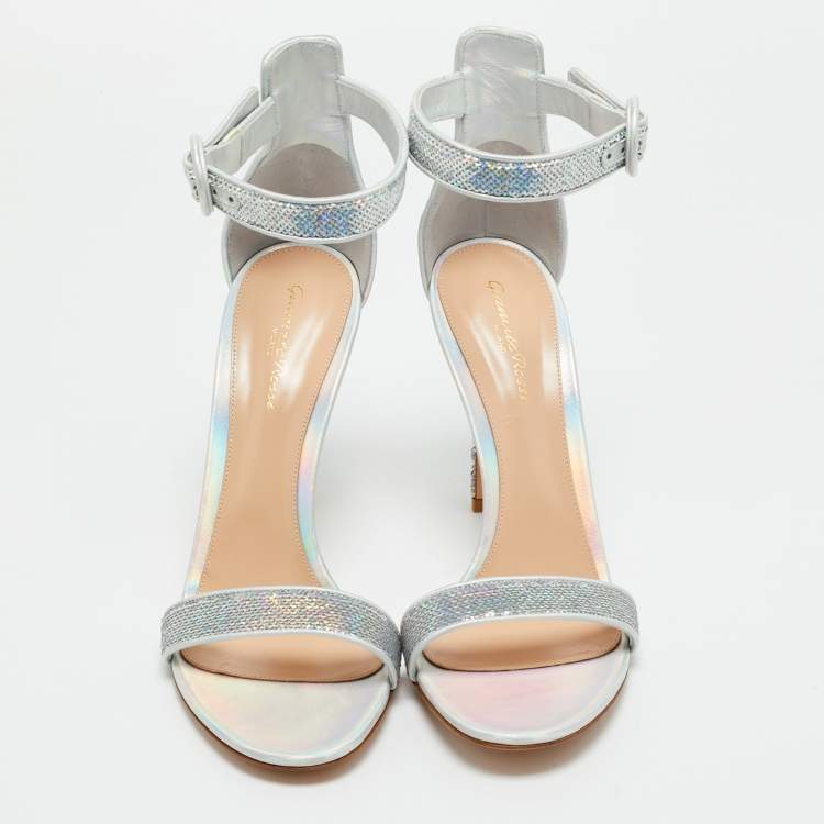 Pre Owned Gianvito Rossi Silver Sequins Portofino Ankle Strap Sandals Size 41.5