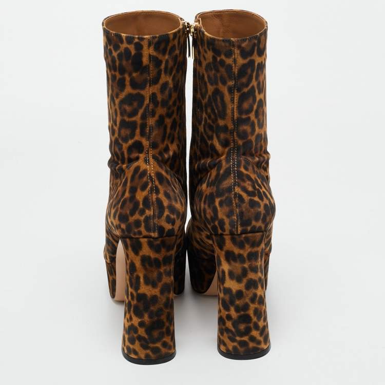 Pre Owned Gianvito Rossi Brown Leopard Print Suede Holly Ankle Boots Size 40