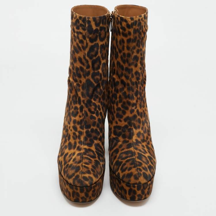 Pre Owned Gianvito Rossi Brown Leopard Print Suede Holly Ankle Boots Size 41