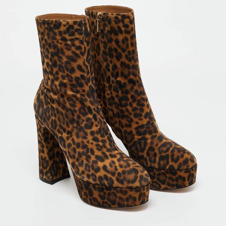 Pre Owned Gianvito Rossi Brown Leopard Print Suede Holly Ankle Boots Size 41