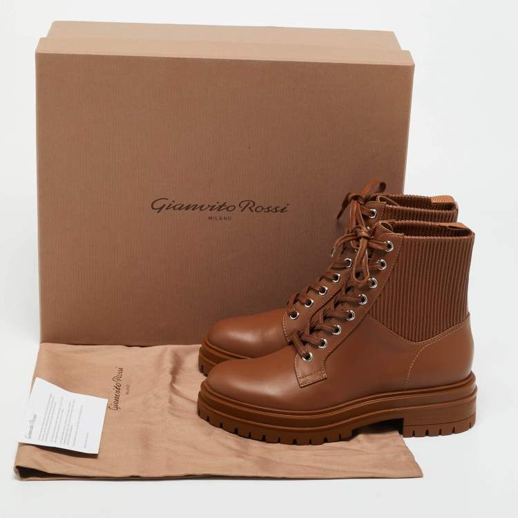 Pre Owned Gianvito Rossi Brown Leather Martis Combat Boots Size 36