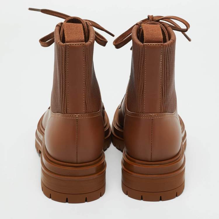 Pre Owned Gianvito Rossi Brown Leather Martis Combat Boots Size 36