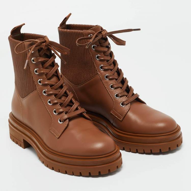 Pre Owned Gianvito Rossi Brown Leather Martis Combat Boots Size 36