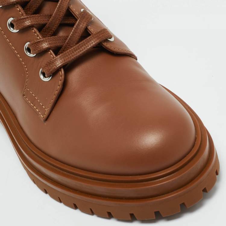 Pre Owned Gianvito Rossi Brown Leather Martis Combat Boots Size 36