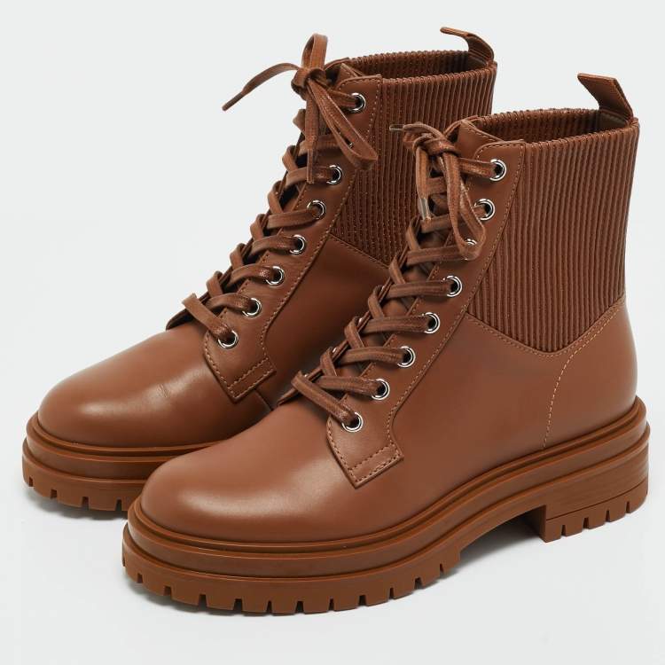 Pre Owned Gianvito Rossi Brown Leather Martis Combat Boots Size 36