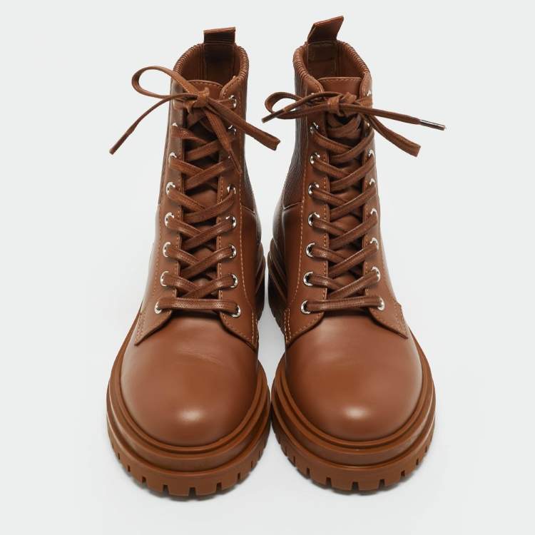Pre Owned Gianvito Rossi Brown Leather Martis Combat Boots Size 36