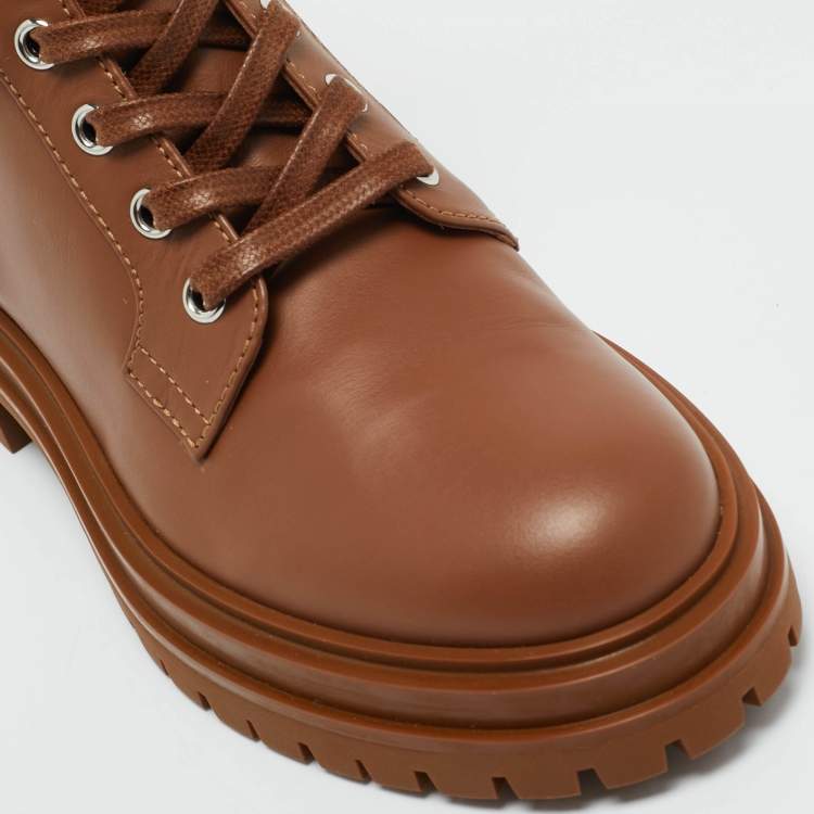Pre Owned Gianvito Rossi Brown Leather Martis Combat Boots Size 36.5