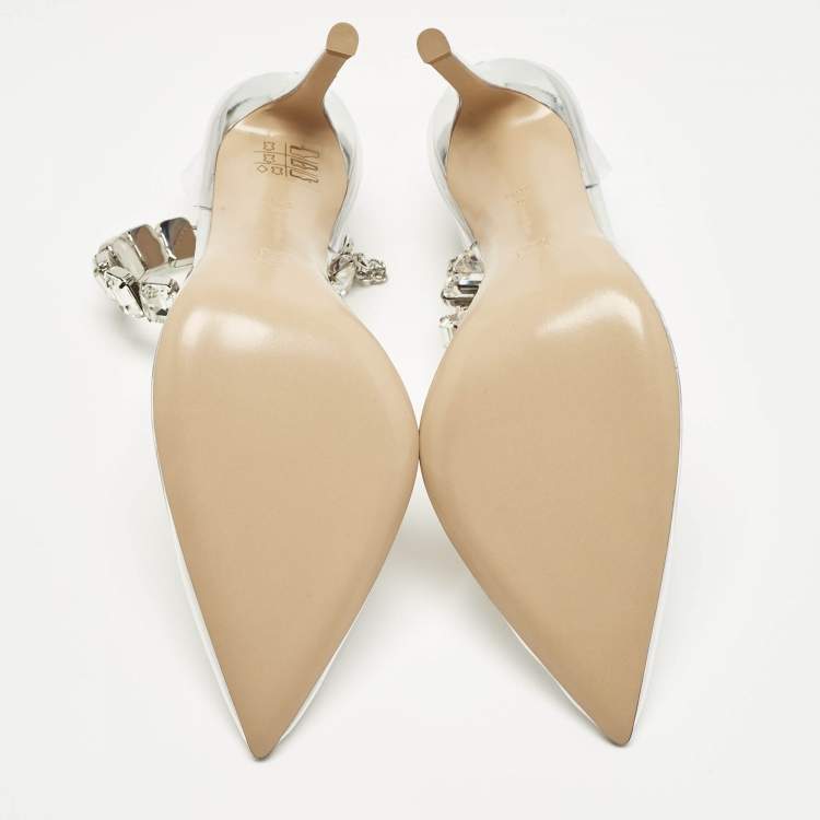 Pre Owned Gianvito Rossi Transparent PVC Crystal Embellished Ankle Strap Pumps Size 38.5
