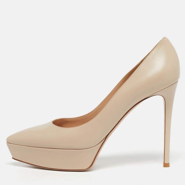 Pre Owned Gianvito Rossi Beige Leather Dahsha Platform Pumps Size 41