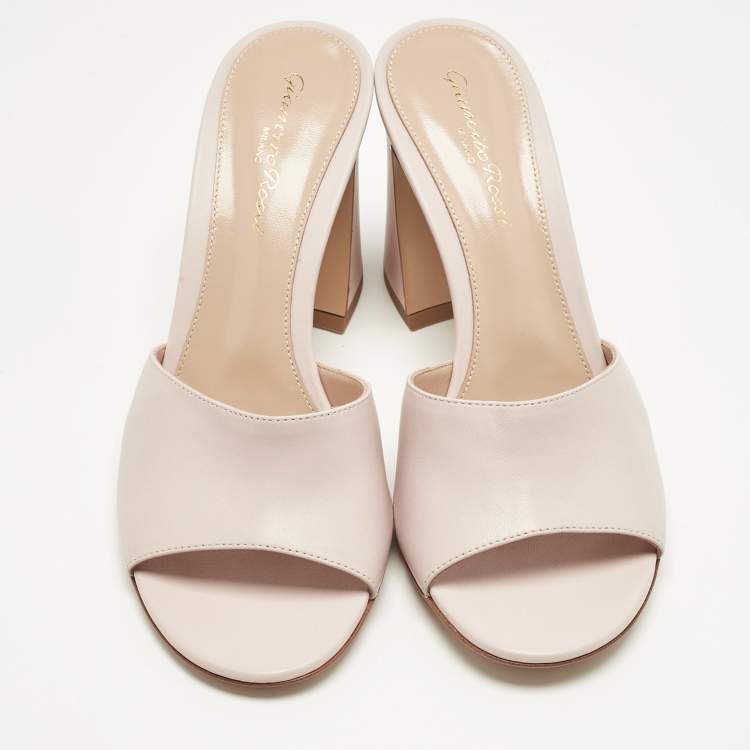 Pre Owned Gianvito Rossi Light Pink Leather Curved Heel Slide Sandals Size 38.5