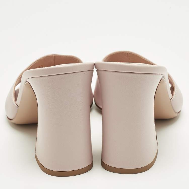 Pre Owned Gianvito Rossi Light Pink Leather Curved Heel Slide Sandals Size 38.5