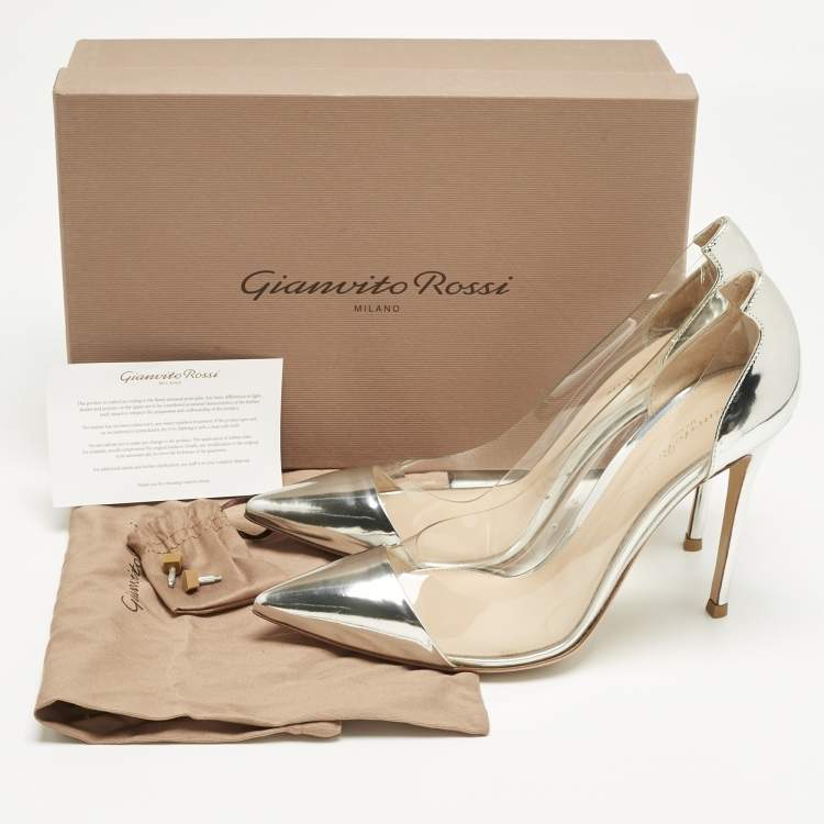 Pre Owned Gianvito Rossi Silver Patent Leather and PVC Plexi Pumps Size 41