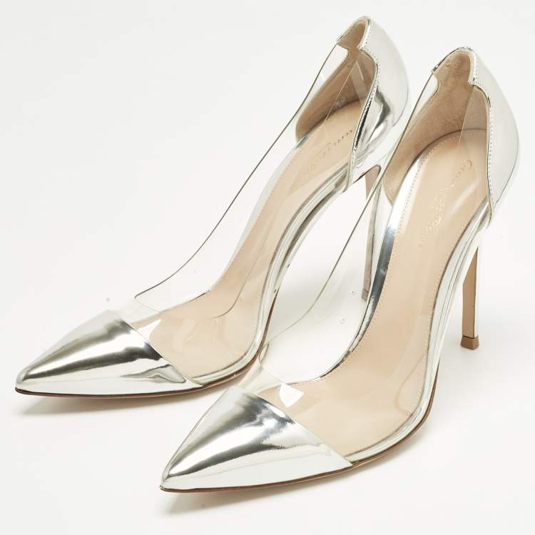 Pre Owned Gianvito Rossi Silver Patent Leather and PVC Plexi Pumps Size 41