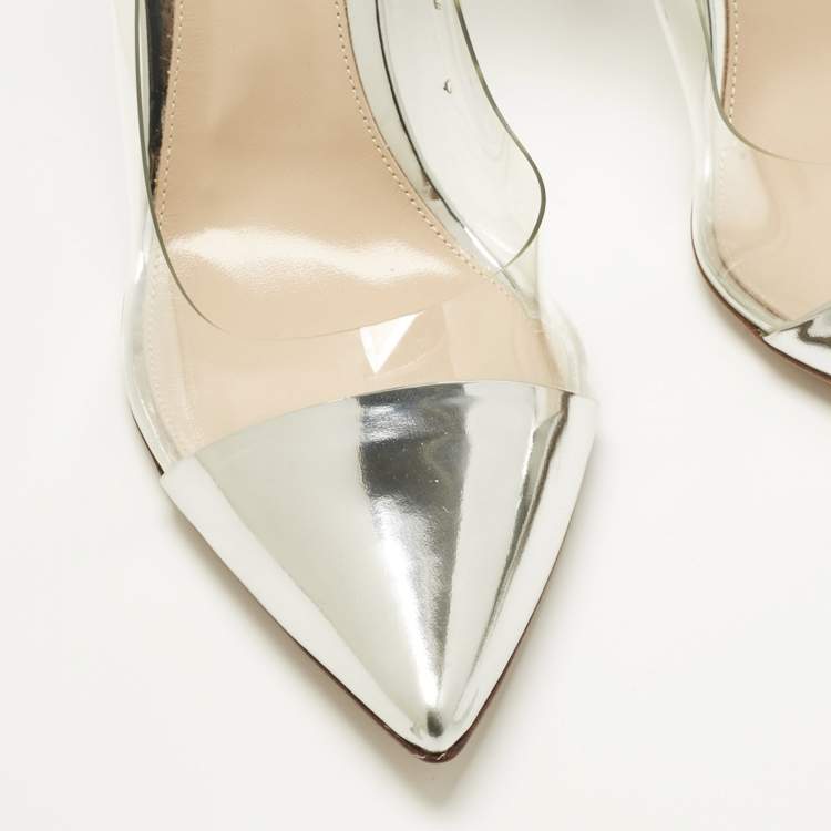 Pre Owned Gianvito Rossi Silver Patent Leather and PVC Plexi Pumps Size 41