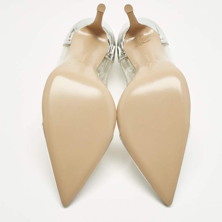 Pre Owned Gianvito Rossi Silver Patent Leather and PVC Plexi Pumps Size 41