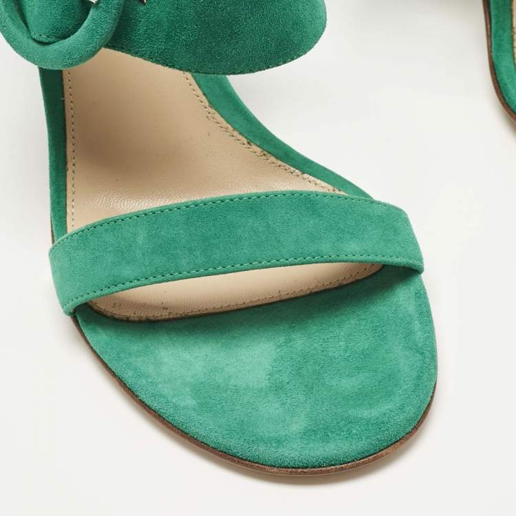 Pre Owned Gianvito Rossi Green Suede Buckle Slide Sandals Size 37