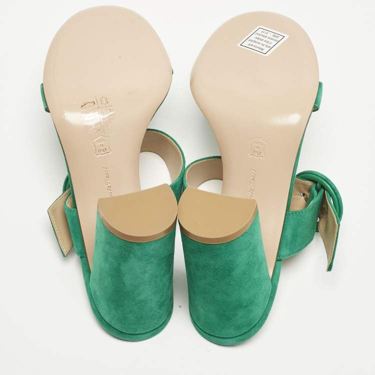 Pre Owned Gianvito Rossi Green Suede Buckle Slide Sandals Size 37