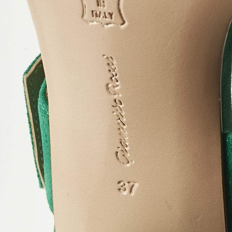 Pre Owned Gianvito Rossi Green Suede Buckle Slide Sandals Size 37