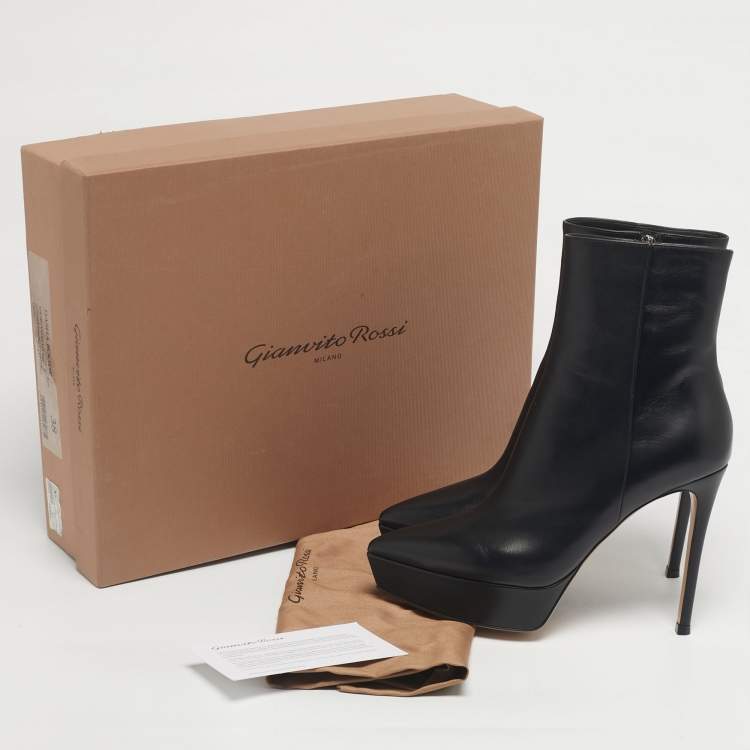 Pre Owned Gianvito Rossi Black Leather Dasha Ankle Length Boots Size 38