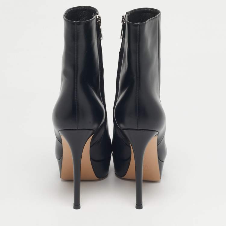 Pre Owned Gianvito Rossi Black Leather Dasha Ankle Length Boots Size 38